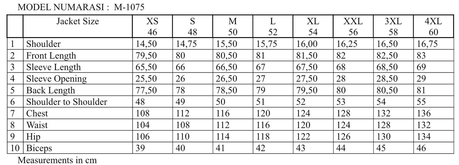 Size Chart